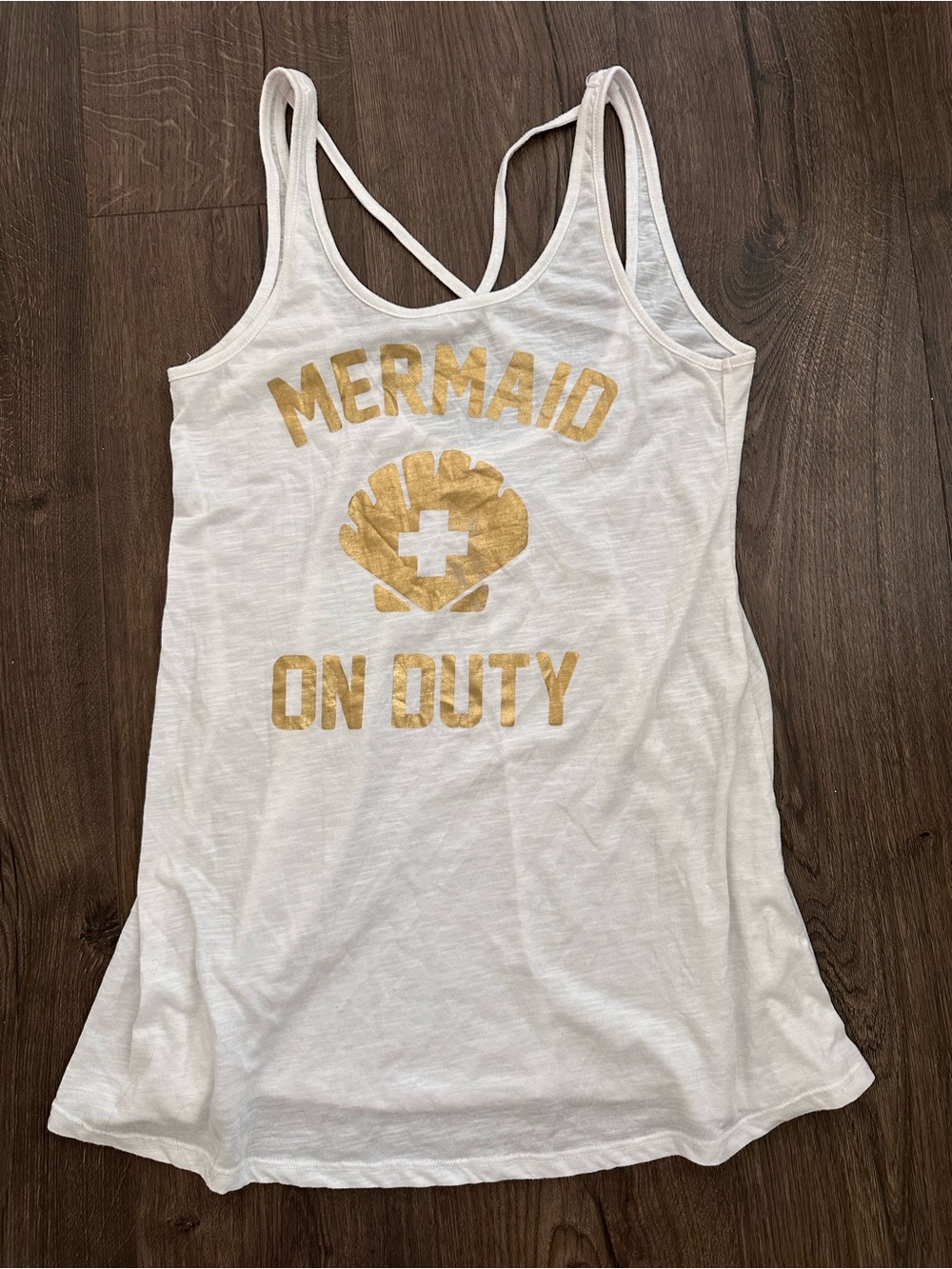 White Tank with Gold 'Mermaid On Duty' Graphic - Picture 2 of 7